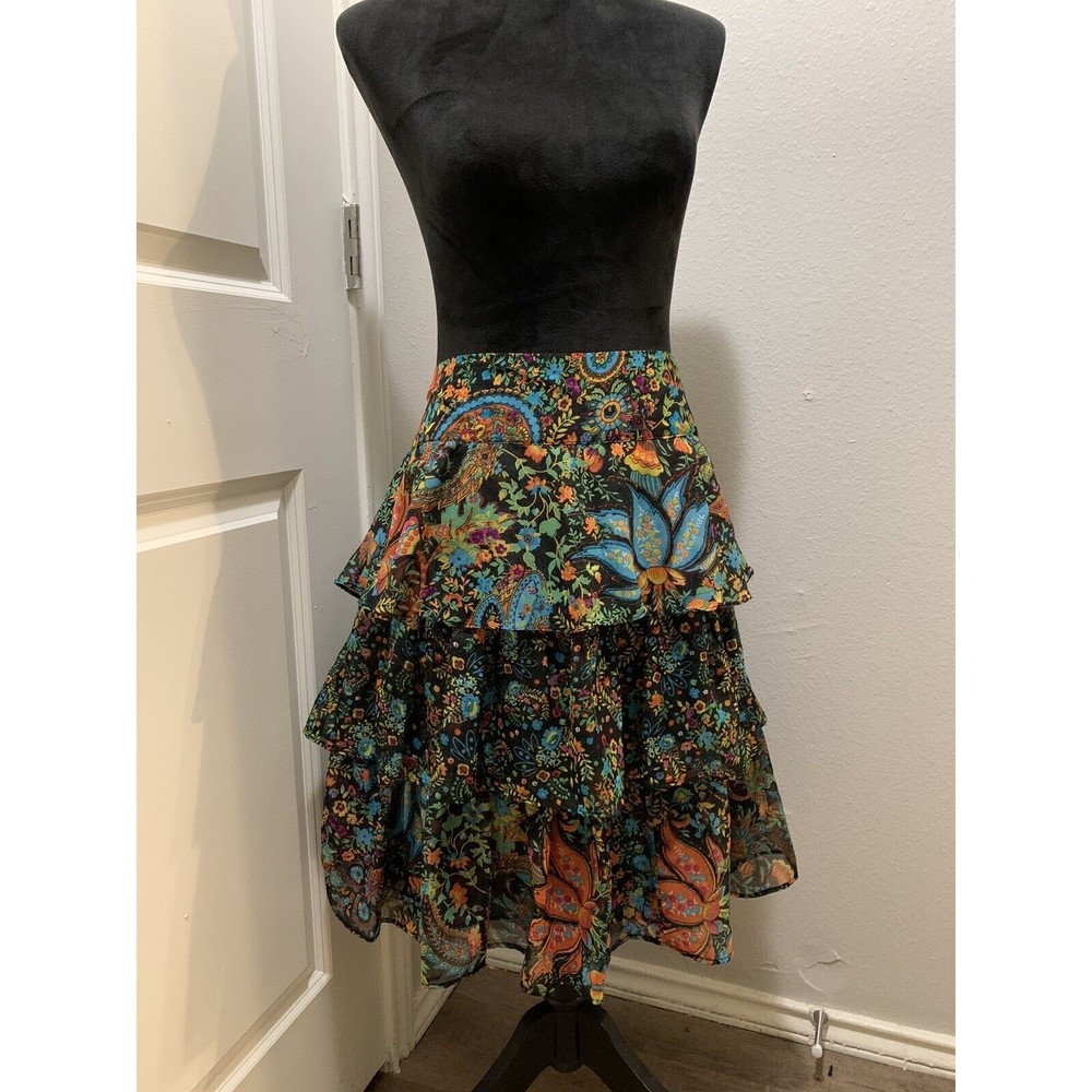 Chelsea and Theodore womens Ruffled Midi Skirt Size 10 Boho Hippie